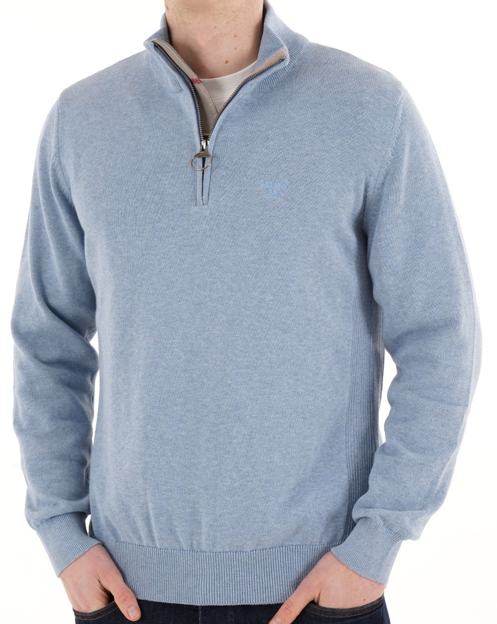 Barbour Cotton Half Zip Knit Light Chambray Blue