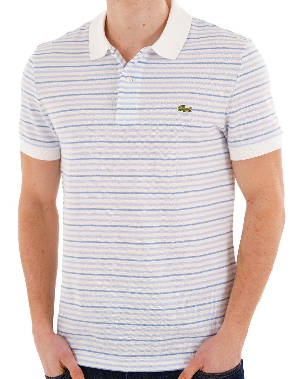 Lacoste Fine Stripe Polo Shirt Blue/Off White