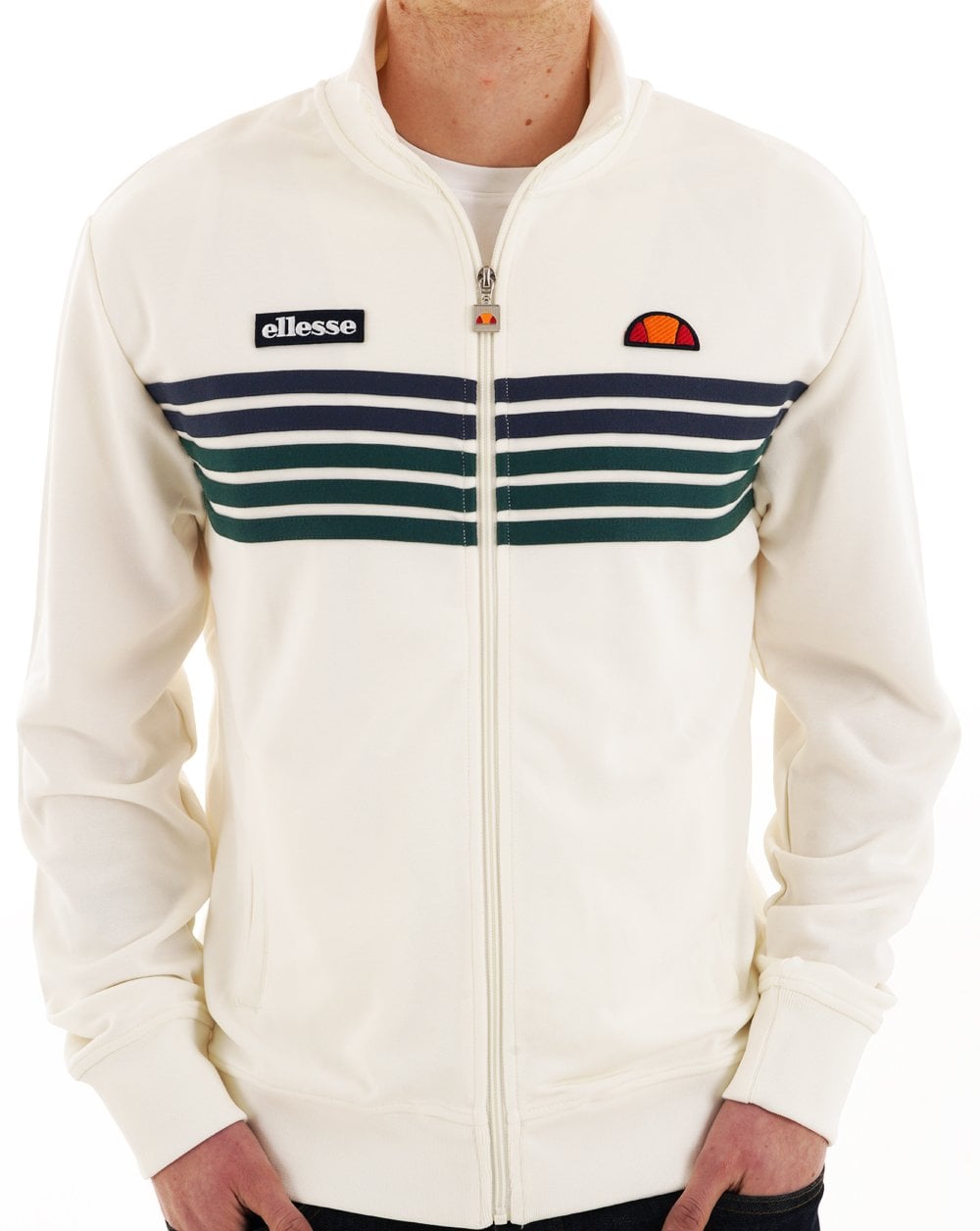 Ellesse 5 Stripe Track Top Off White/Dark Green