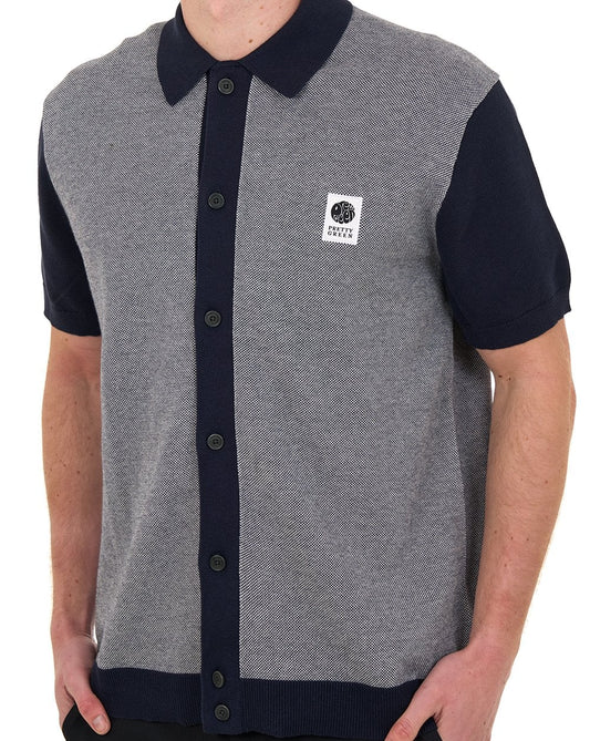 Pretty Green Pretty Green Roxy Knit Short Sleeve Shirt Grey/Navy