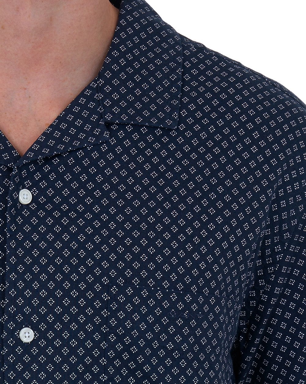 Gant Cotton Linen Print SS Shirt Faded Denim