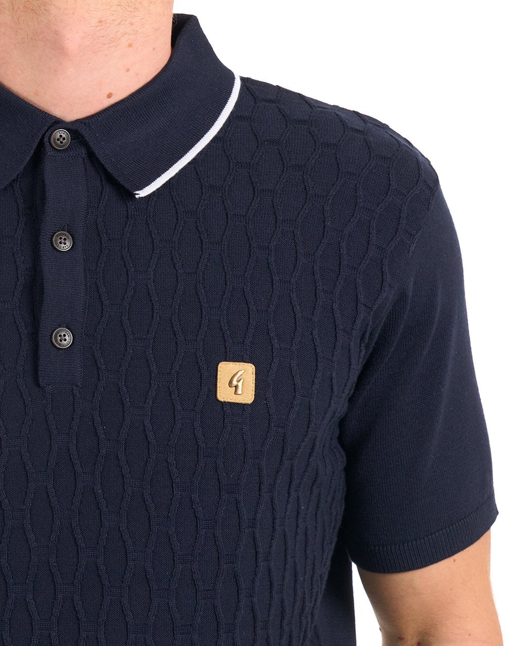 Gabicci Vintage Textured Knit Polo Navy