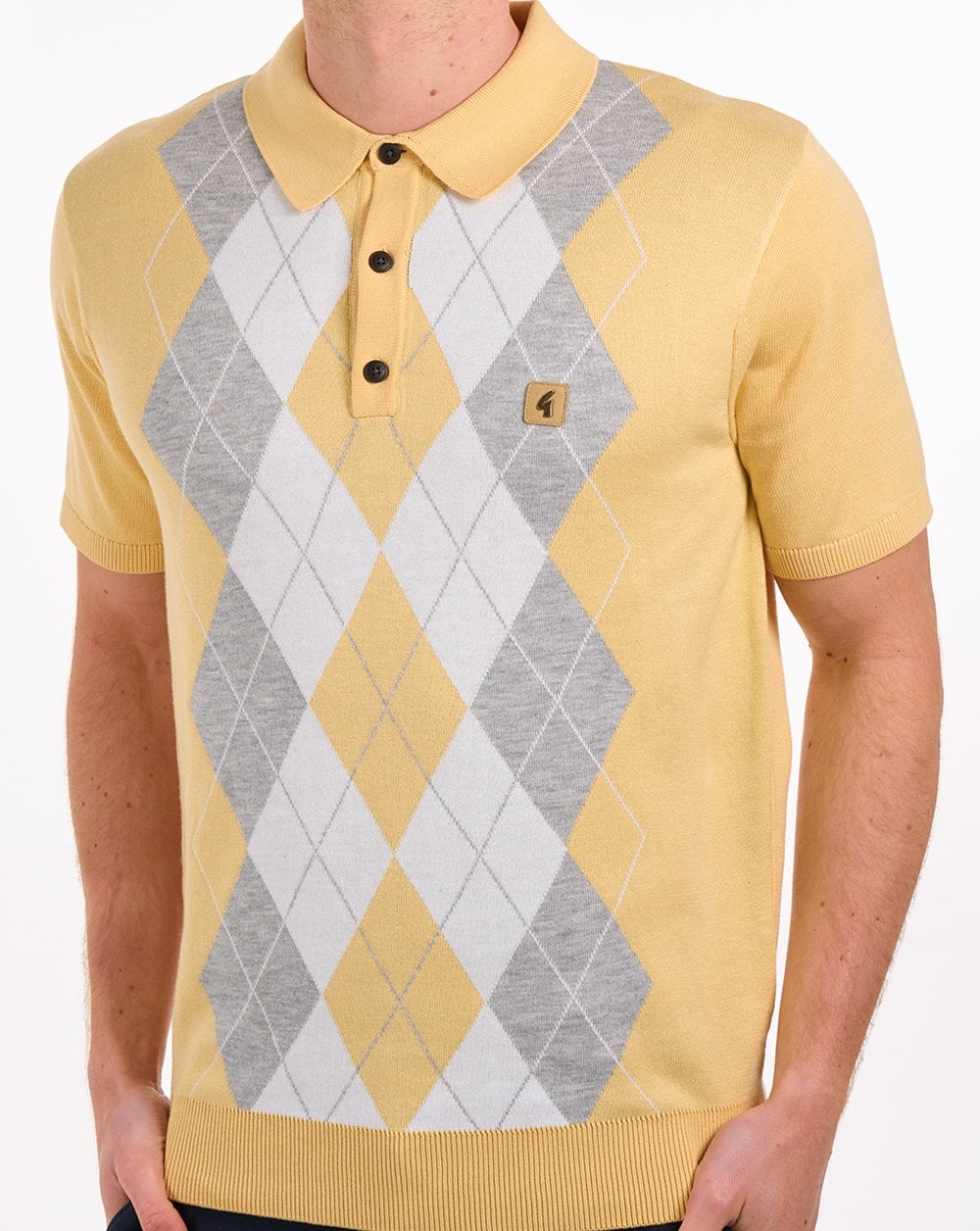 Gabicci Vintage Argyle Diamond Knit Polo Lemon