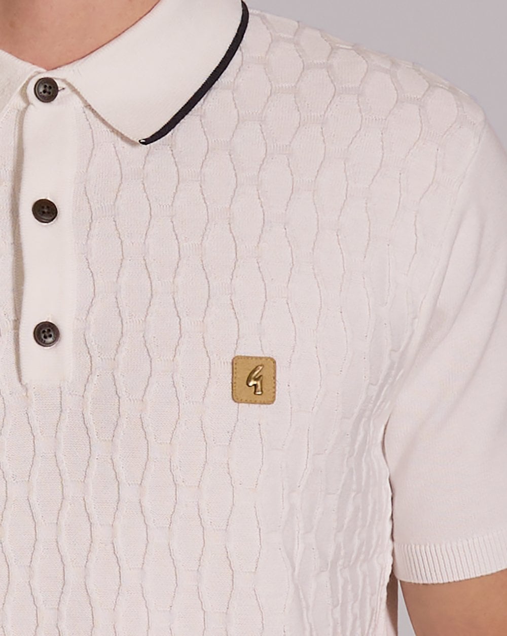 Gabicci Vintage Textured Knit Polo White
