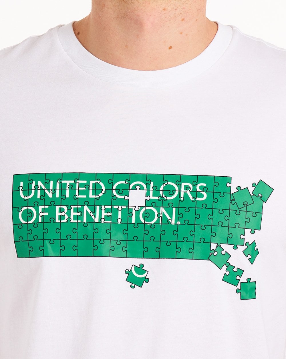 Benetton Jigsaw Logo T Shirt White/Green