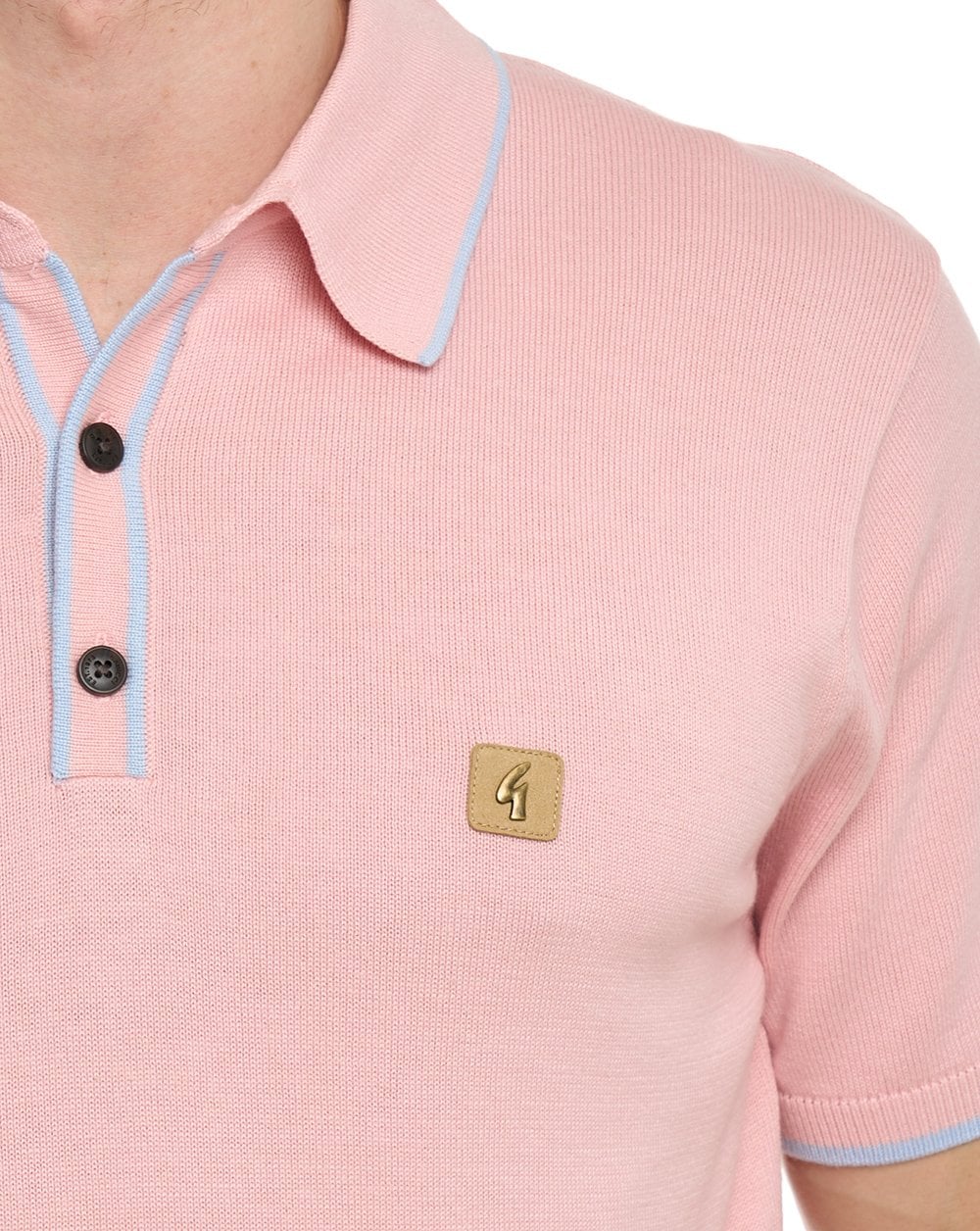 Gabicci Vintage Lineker Tipped Knitted Polo Pink Sky