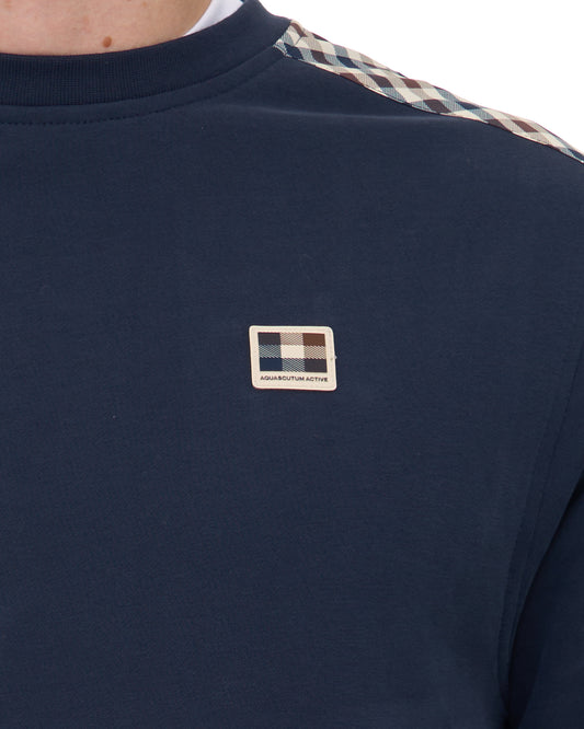 Aquascutum Aquascutum Check Shoulder Crew Sweat Navy
