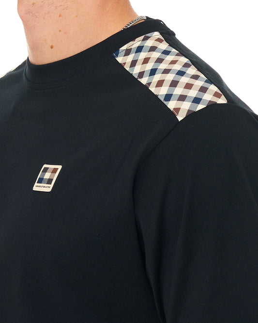 Aquascutum Aquascutum Check Shoulder T Shirt Black