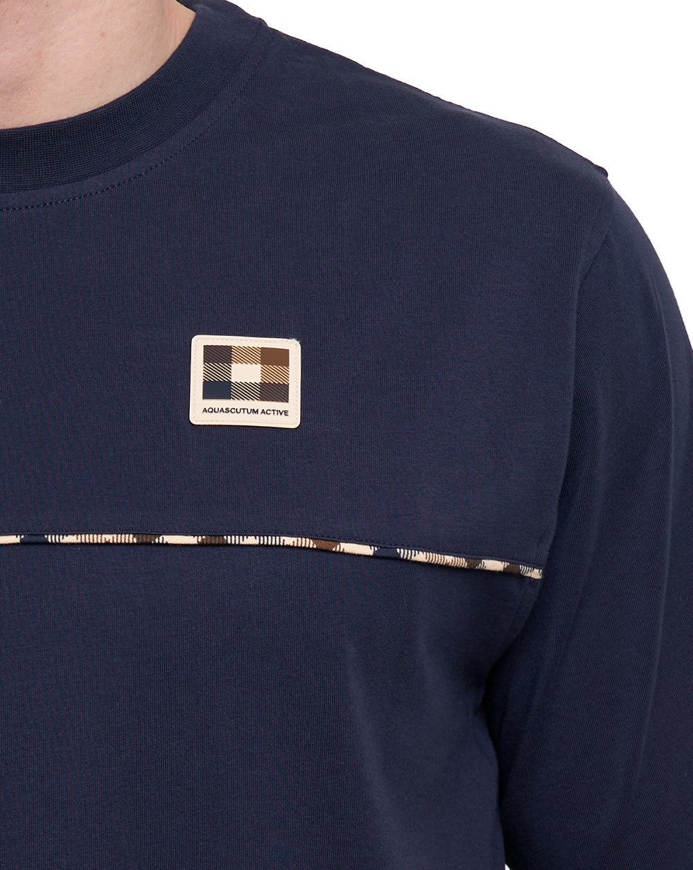 Aquascutum Club Check Piping T-Shirt Navy
