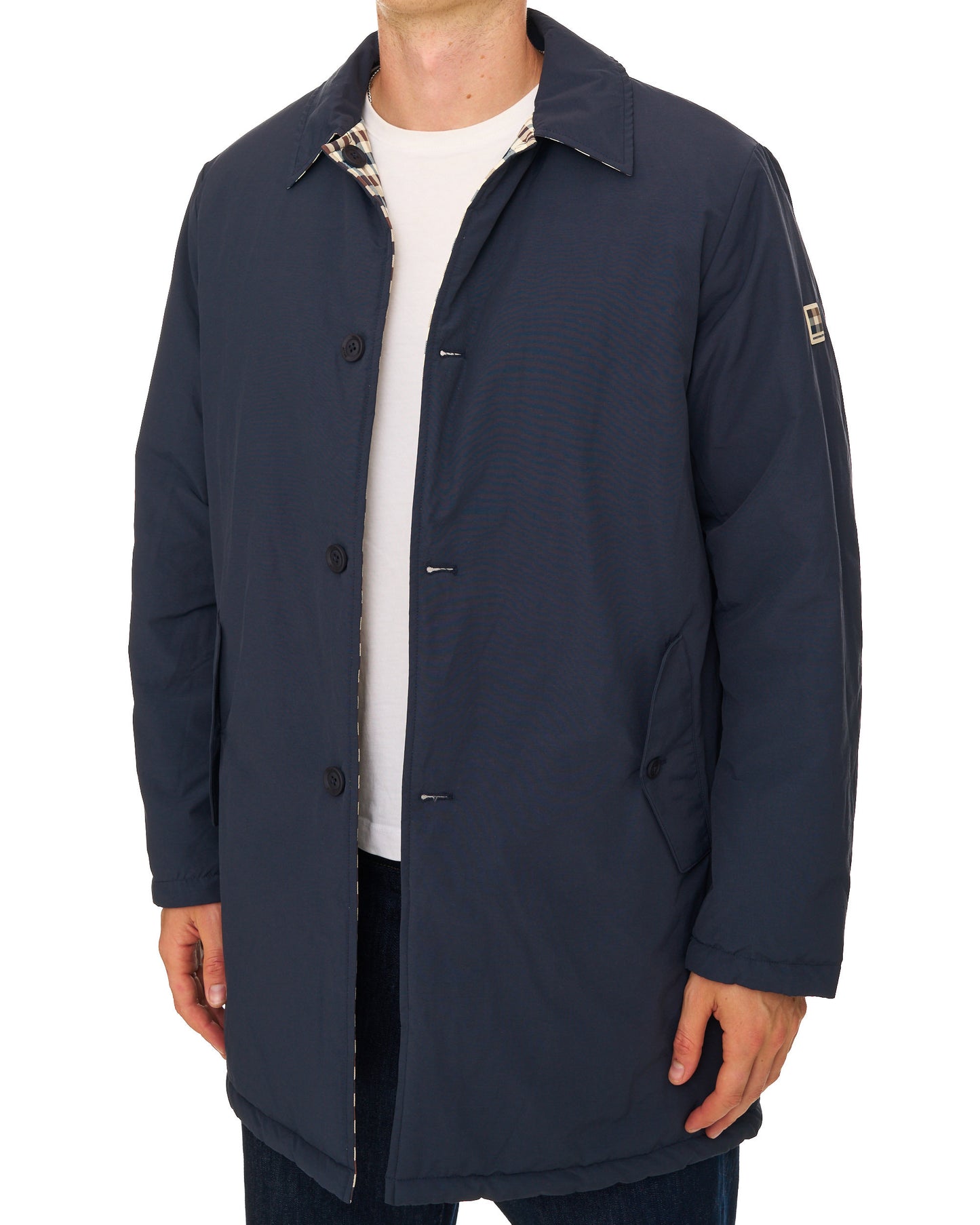 Aquascutum Reversible Padded Trench Navy/Club Check