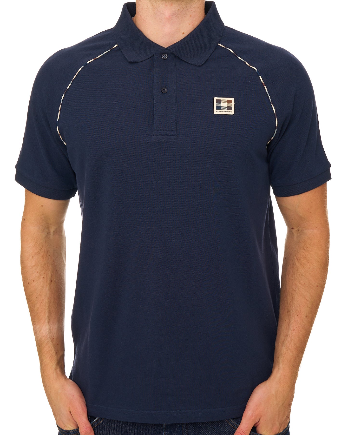 Aquascutum Stretch Pique Piping Polo Navy