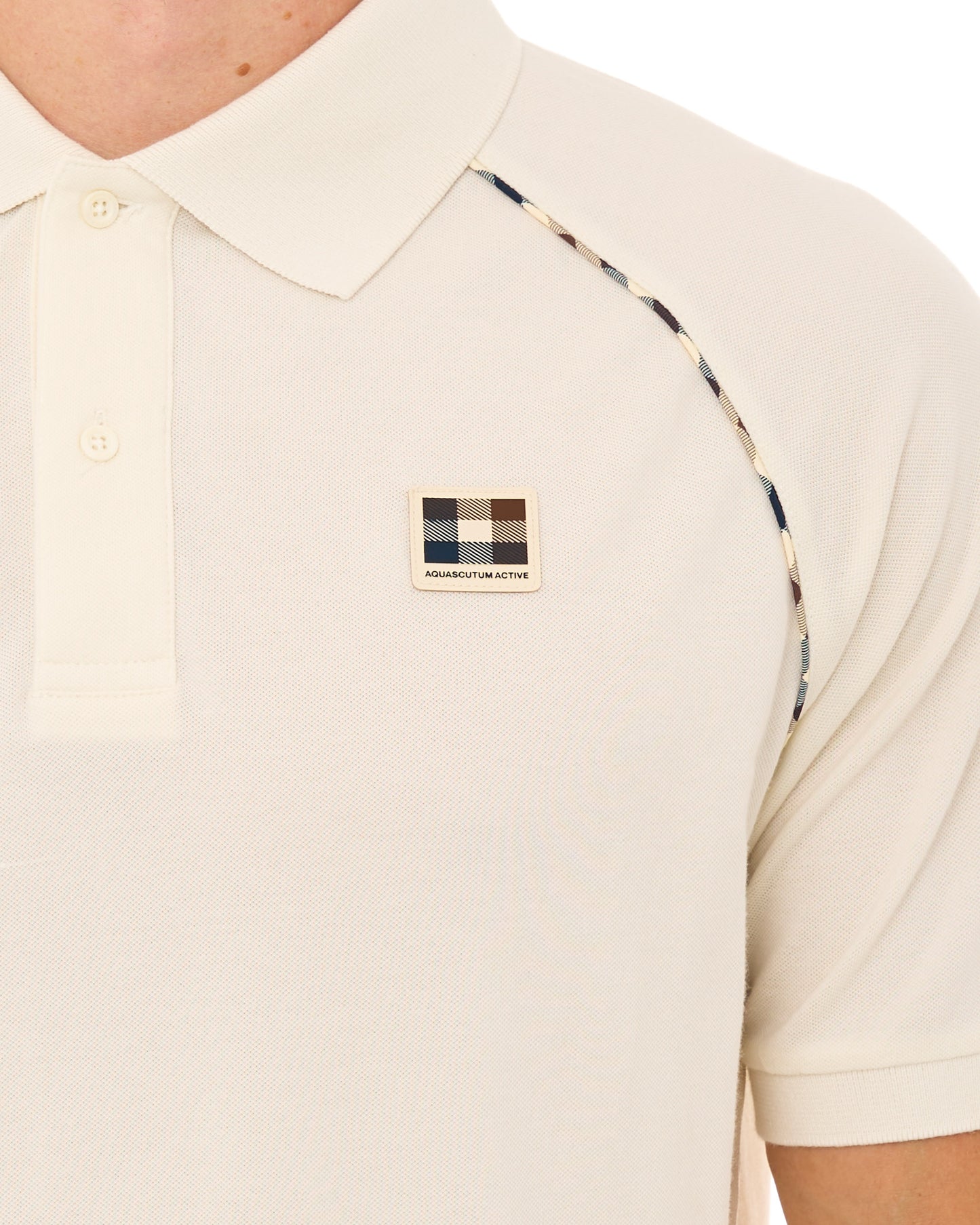 Aquascutum Stretch Pique Piping Polo Off White Ice