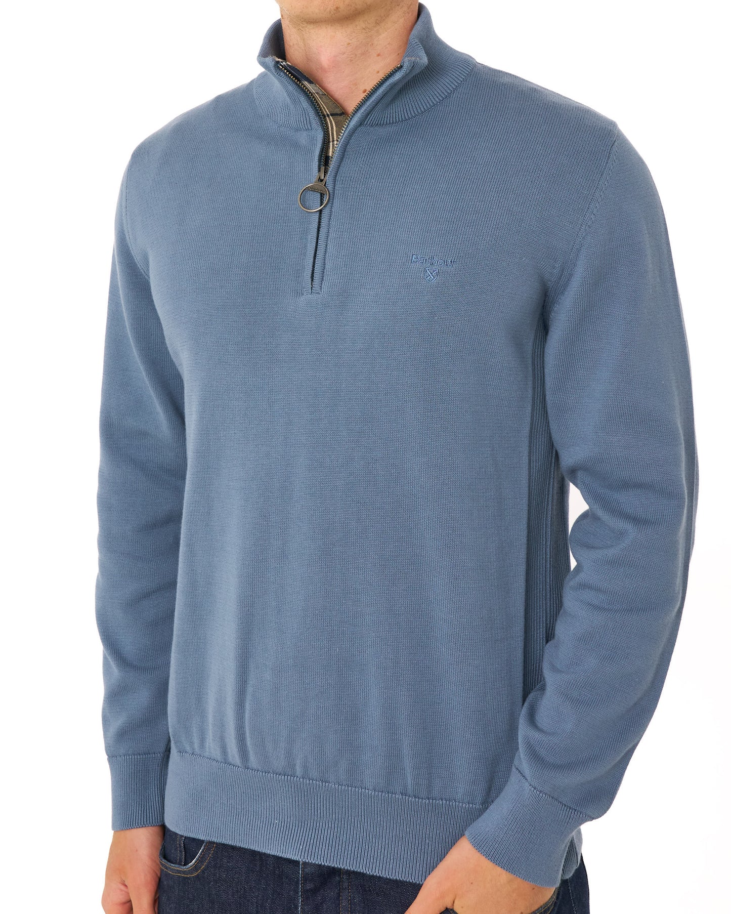 Barbour Cotton Half Zip Knit Tarn Blue