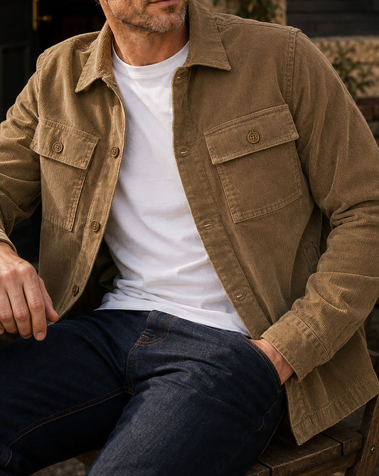 Barbour Barbour Tartan Trim Cord Overshirt Sandstone
