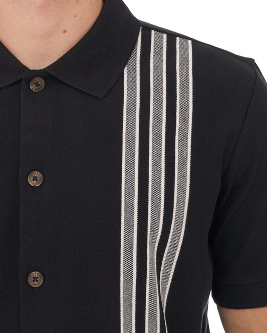 Ben Sherman Ben Sherman Birdseye Stripe Button Thru Polo Black