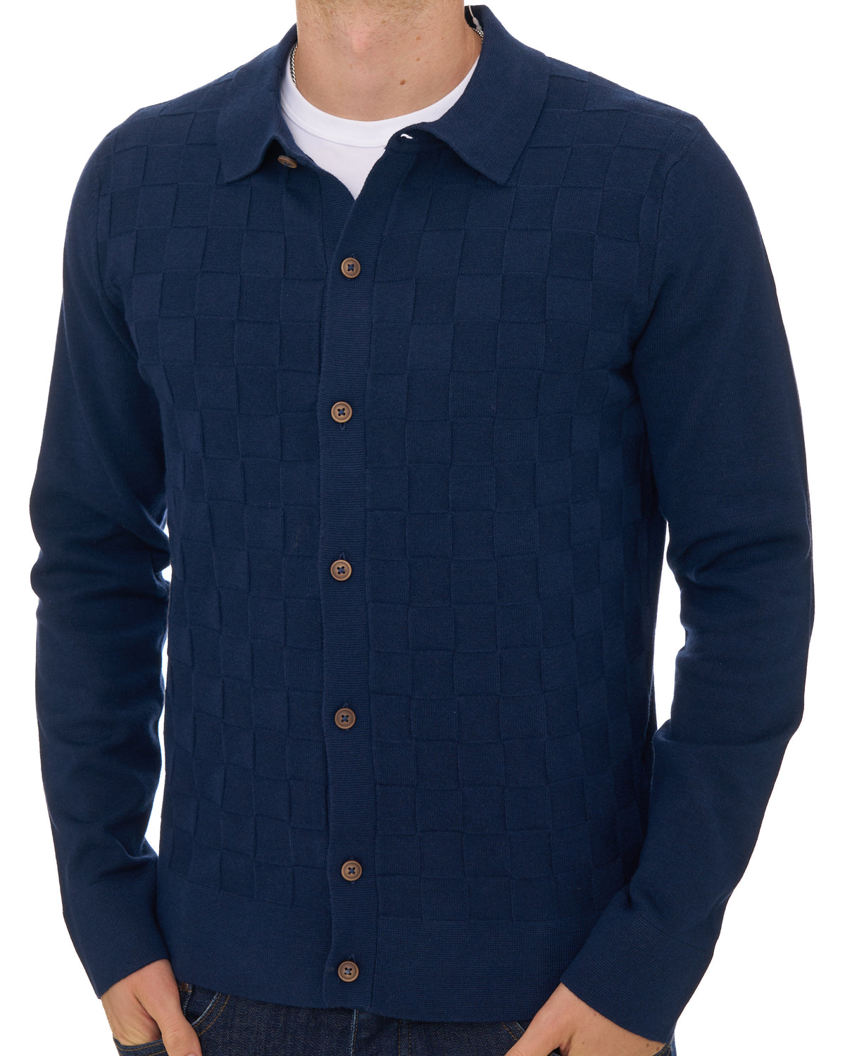 Ben Sherman Checkerboard Knit Shirt Dark Navy