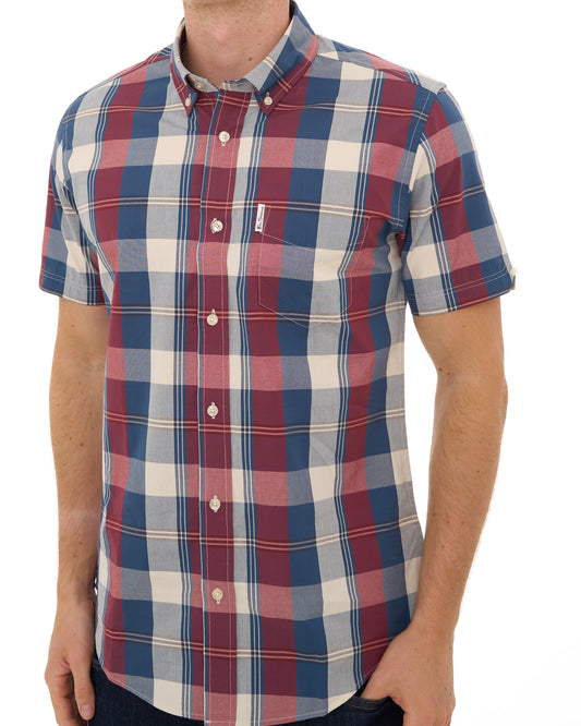 Ben Sherman Ben Sherman Gingham Overcheck SS Shirt Dark Red