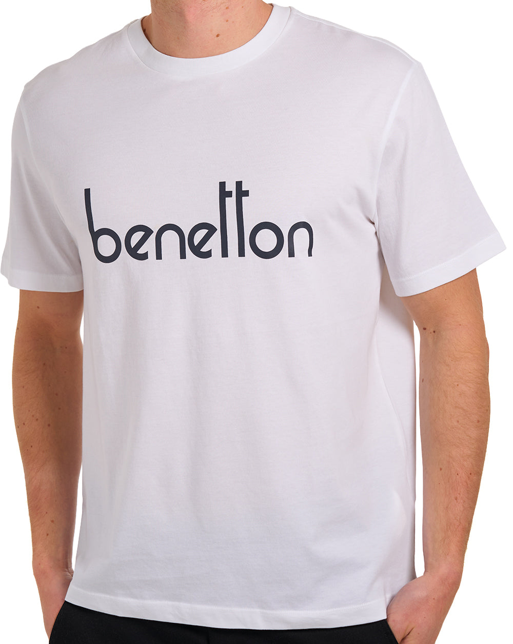 Benetton Large Chest Logo T Shirt Off White