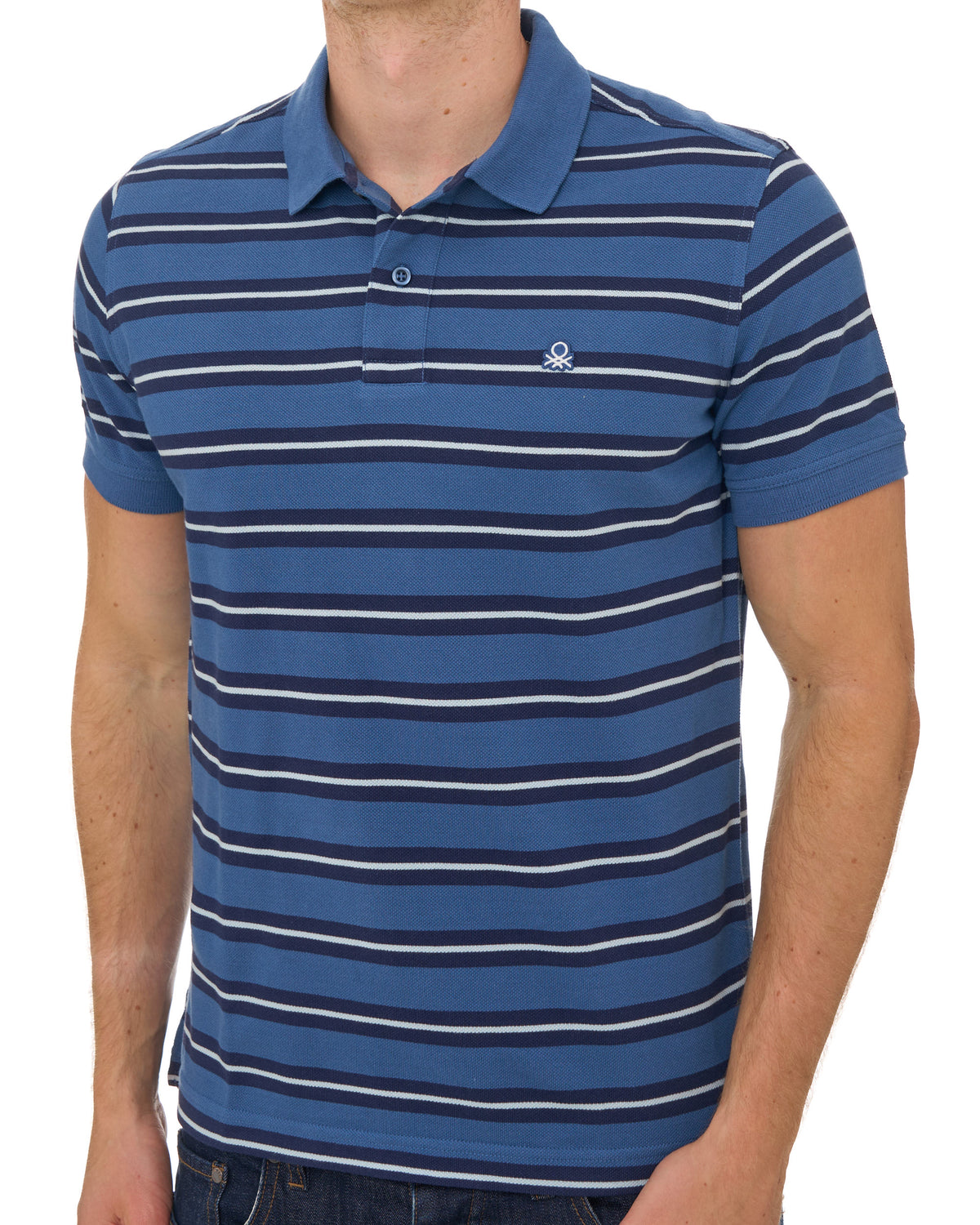 Benetton Striped Polo Shirt Blue/Navy