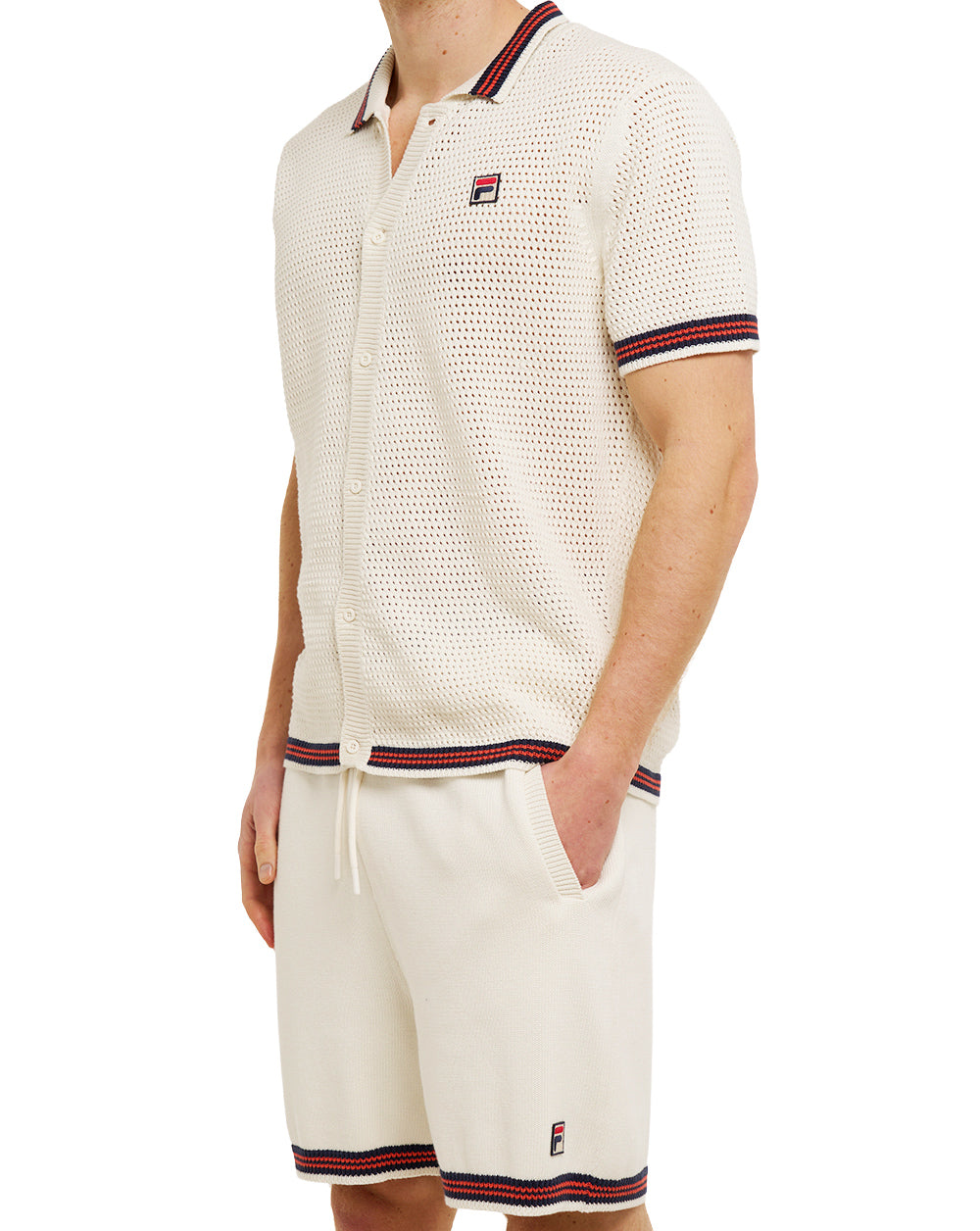 Fila Vintage Full Button Crochet Shirt Gardenia