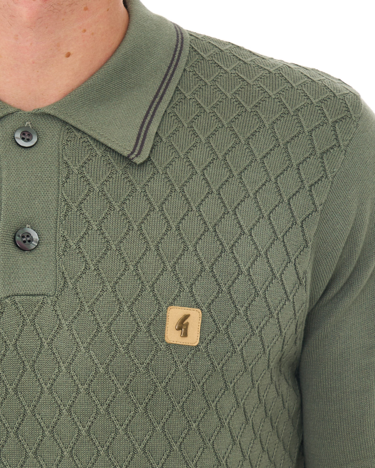 Gabicci Vintage Cambridge LS Textured Knit Polo Sage
