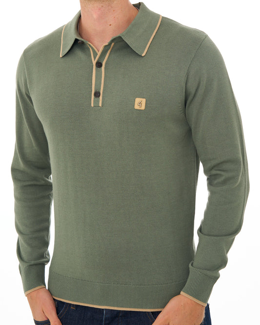 Gabicci Vintage Gabicci Vintage Lineker Knitted Polo Khaki Green