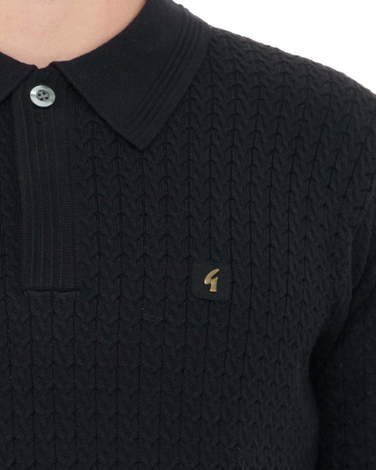 Gabicci Vintage Gabicci Vintage Milton LS Cable Knit Polo Black