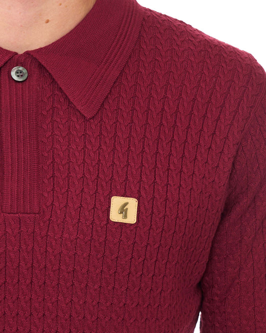 Gabicci Vintage Gabicci Vintage Milton LS Cable Knit Polo Claret