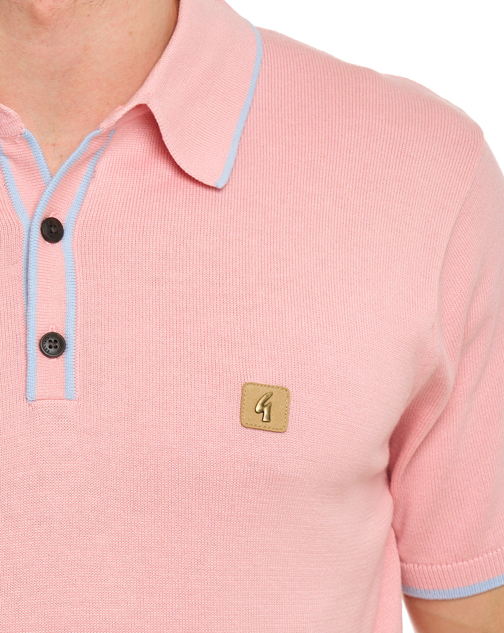 Gabicci Vintage Lineker Tipped Knitted Polo Pink Sky