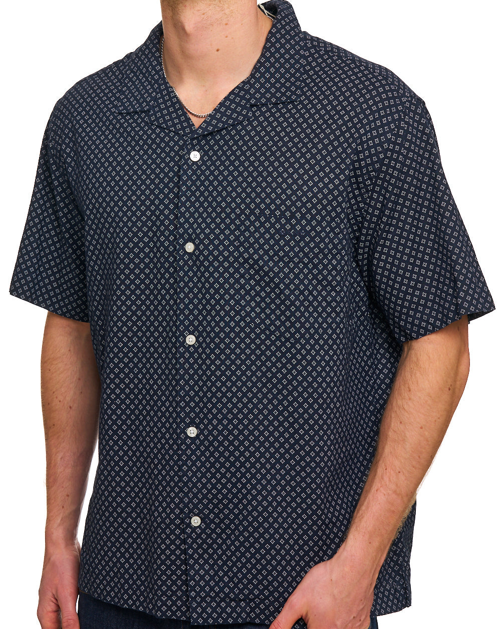 Gant Cotton Linen Print SS Shirt Faded Denim