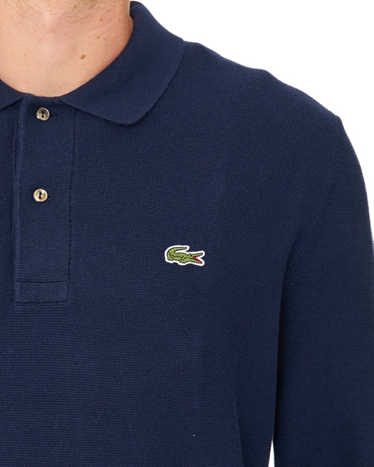 Lacoste Lacoste Knitted Long Sleeve Polo Shirt Navy