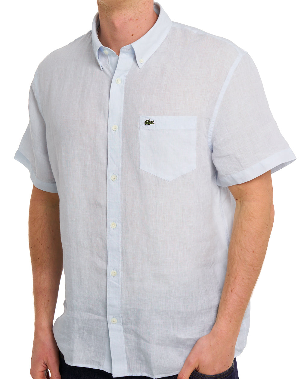 Lacoste Short Sleeve Linen Shirt Light Blue