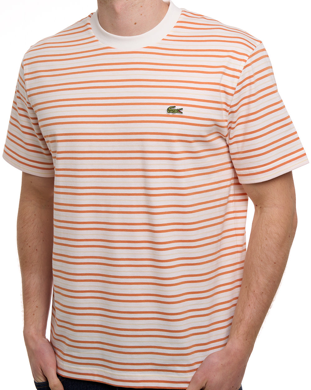 Lacoste Striped T Shirt Orange/Off White