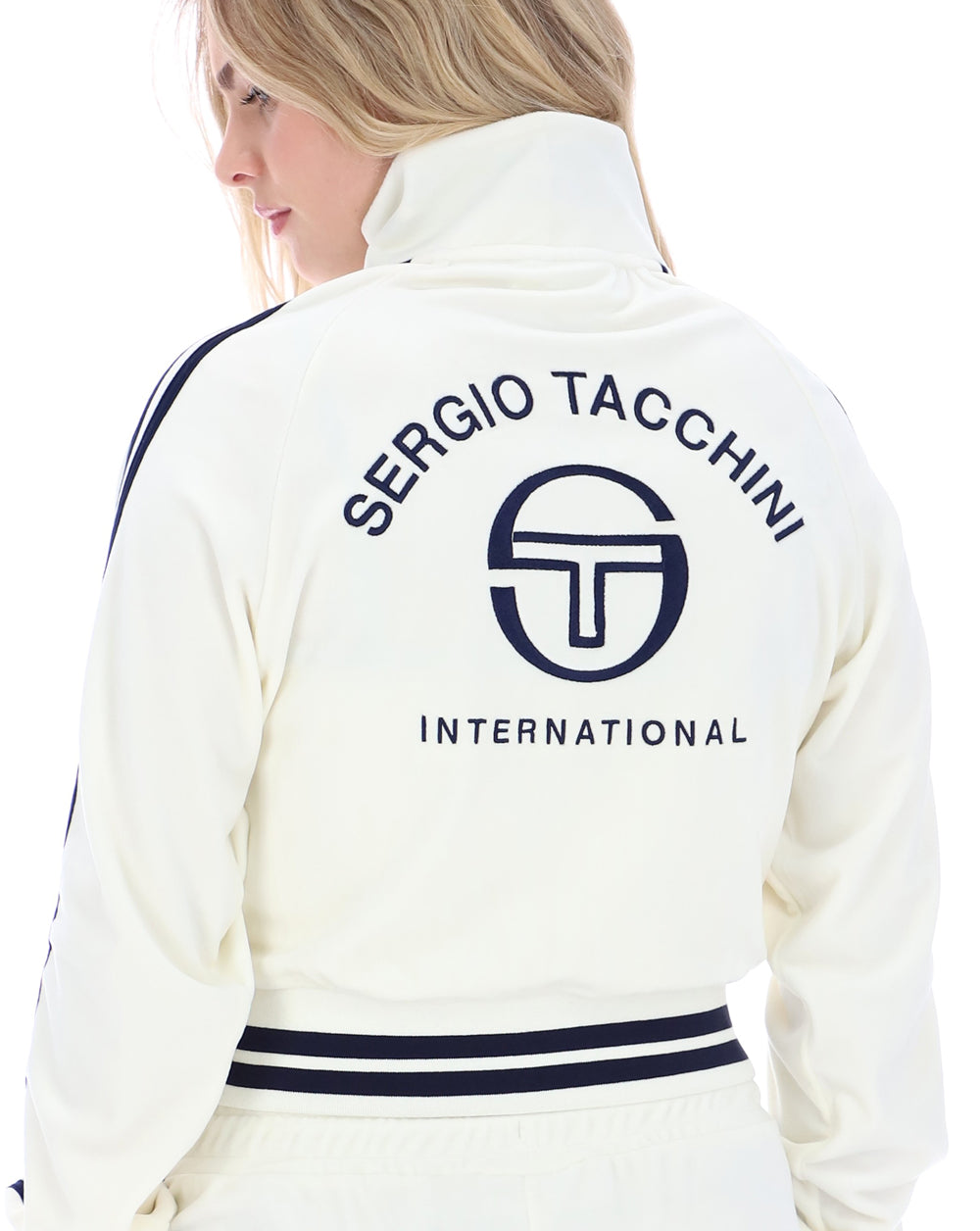 Sergio Tacchini Carmella Velour Track Top Gardenia/Navy Blue