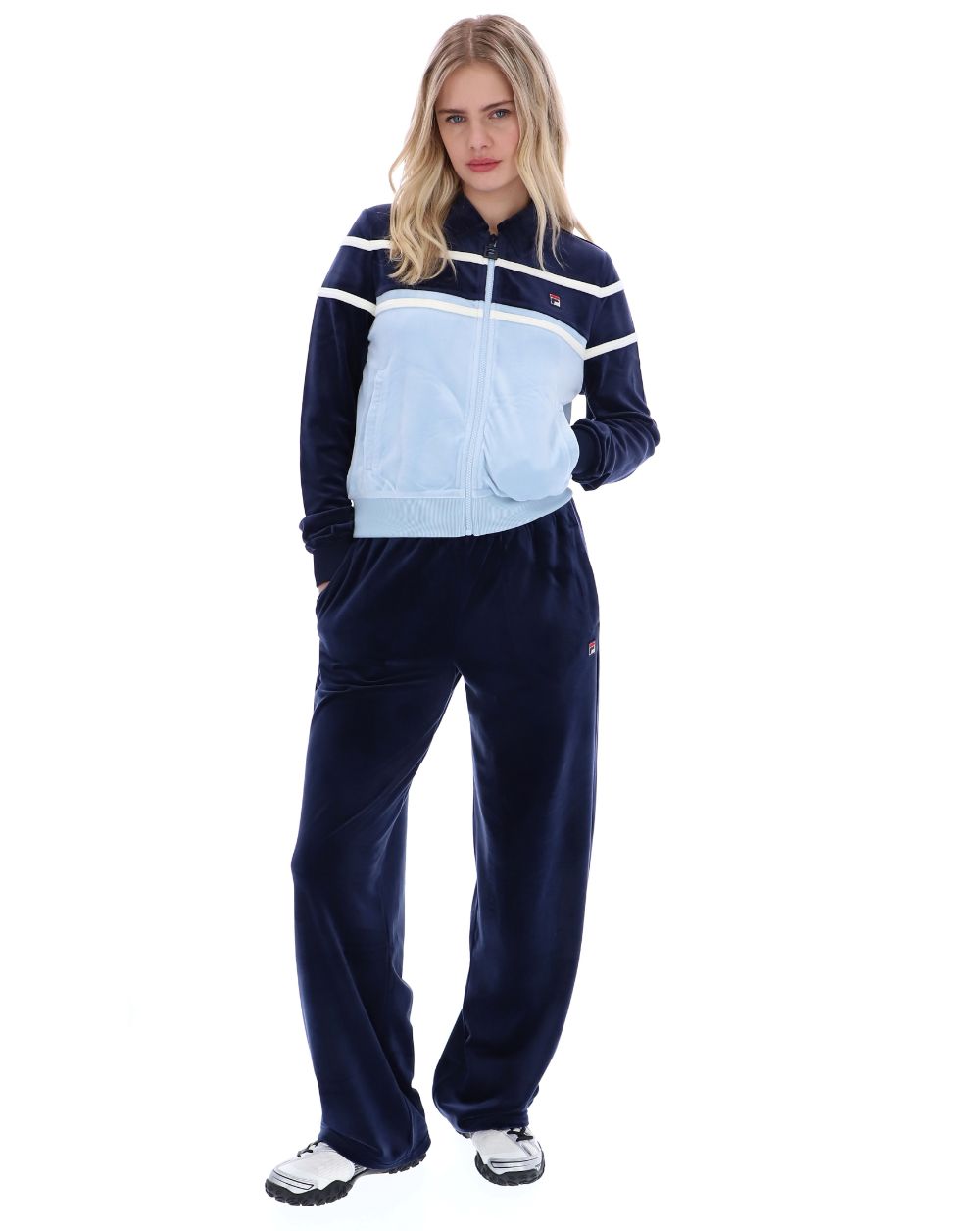 Fila Vintage Giovana Velour Track Top Navy/Sky Blue