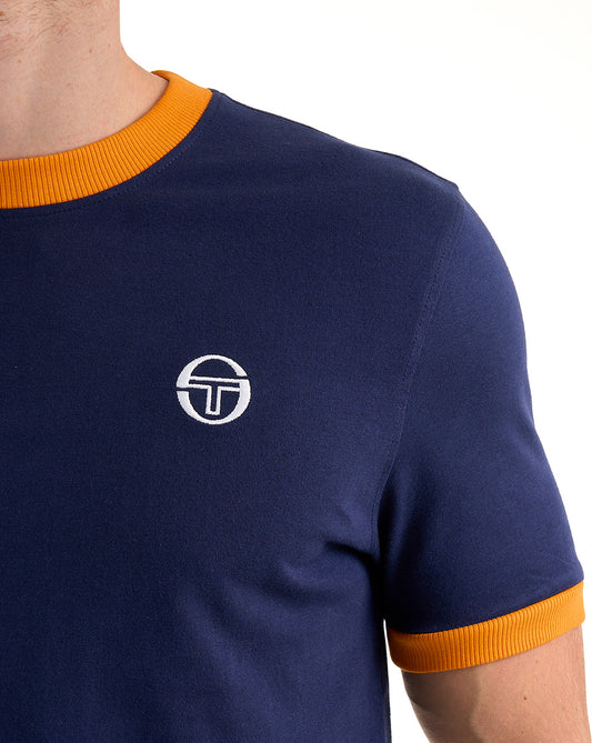 Sergio Tacchini Sergio Tacchini Pro Ringer T Shirt Navy Blue/Orange