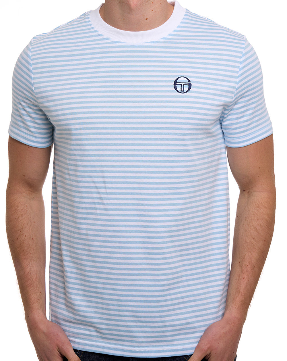Sergio Tacchini Falcao Stripe T Shirt White/Clear Sky
