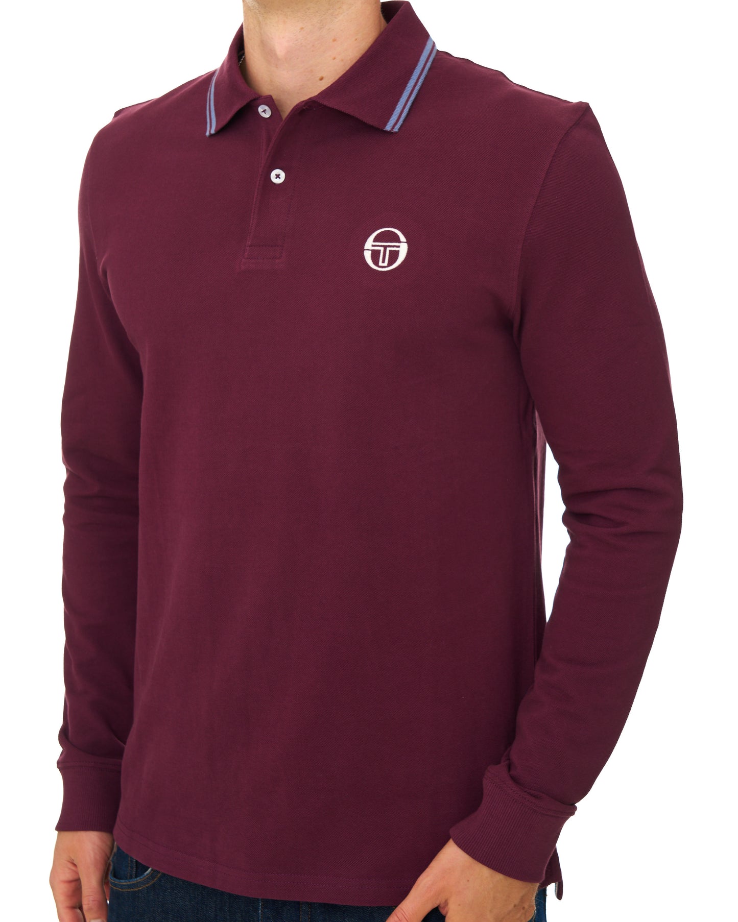 Sergio Tacchini Tipped Long Sleeve Polo Shirt Burgundy