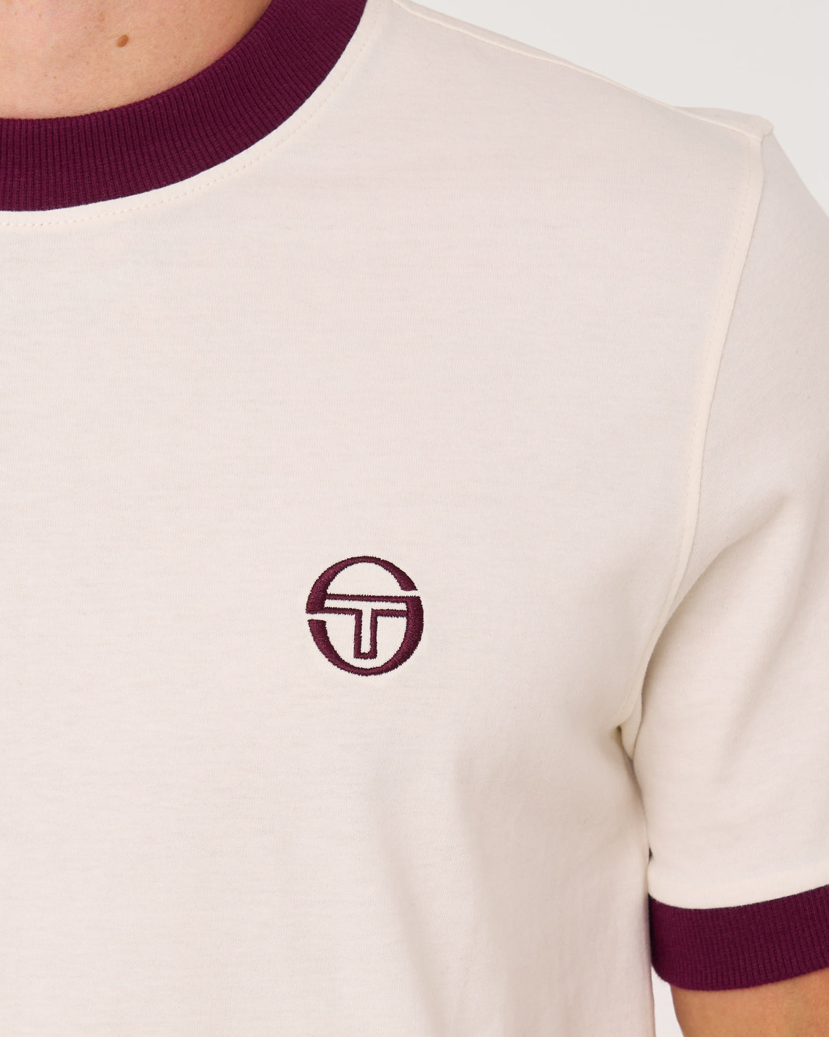 Sergio Tacchini Pro Ringer T Shirt Gardenia/Burgundy