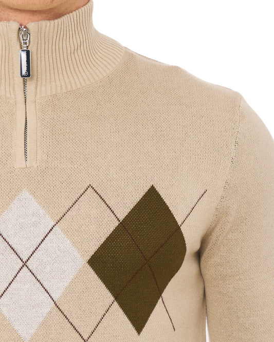 Sergio Tacchini Sergio Tacchini Argyle 1/4 Zip Knit Light Sand