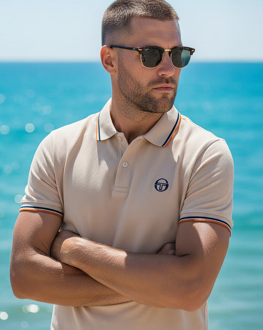 Sergio Tacchini Sergio Tacchini Tipped Polo Shirt Sand Navy Orange