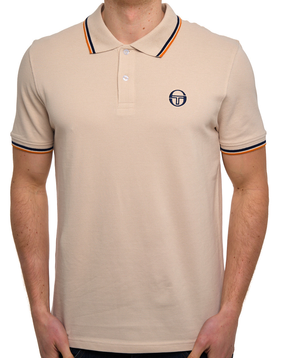 Sergio Tacchini Tipped Polo Shirt Sand/Navy/Orange