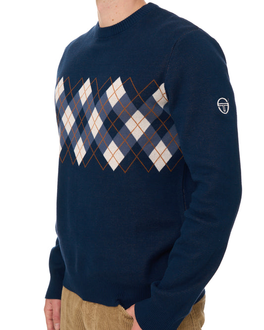 Sergio Tacchini Sergio Tacchini Argyle Crew Knit Jumper Navy Blue