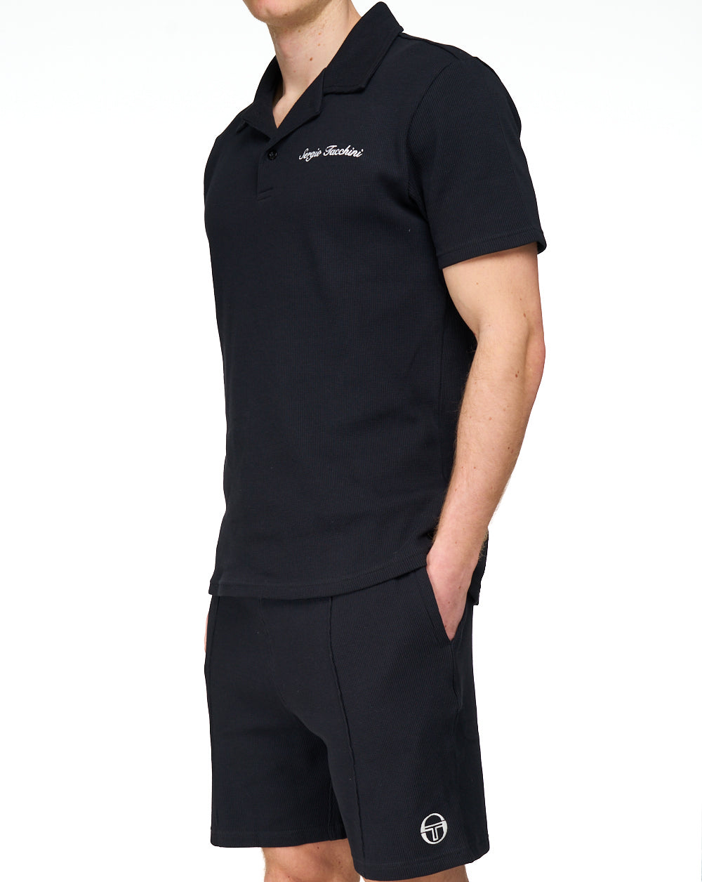 Sergio Tacchini Full Button Polo Shirt Black