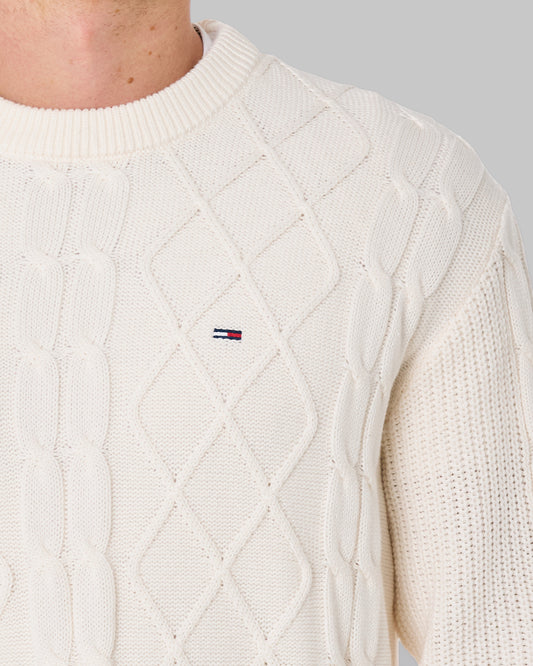 Tommy Hilfiger Tommy Jeans Flag Cable Knit Jumper Off White