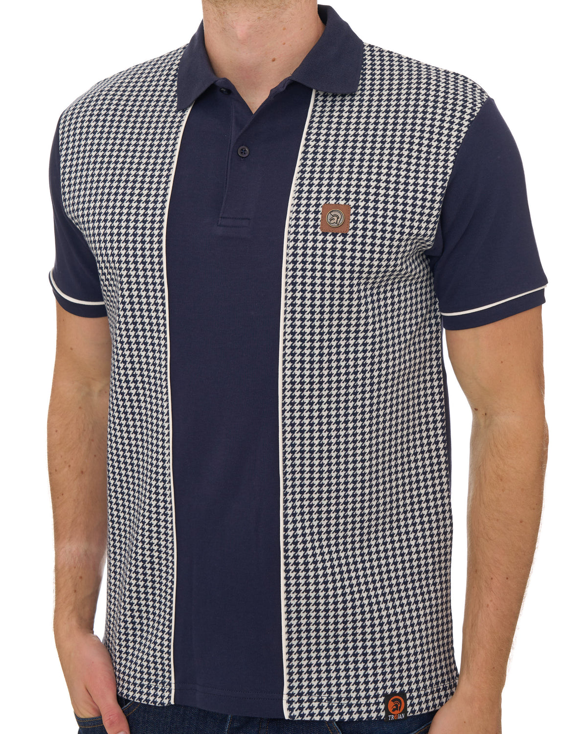 Trojan Houndstooth Panel Polo Shirt Navy