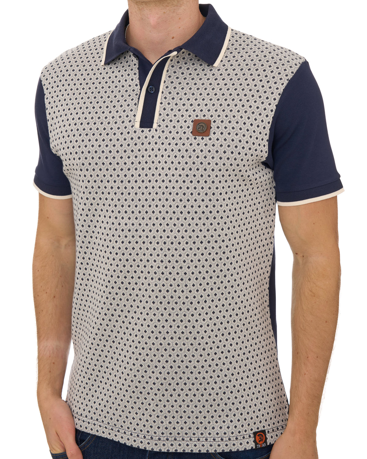 Trojan Motif Jacquard Panel Polo Navy