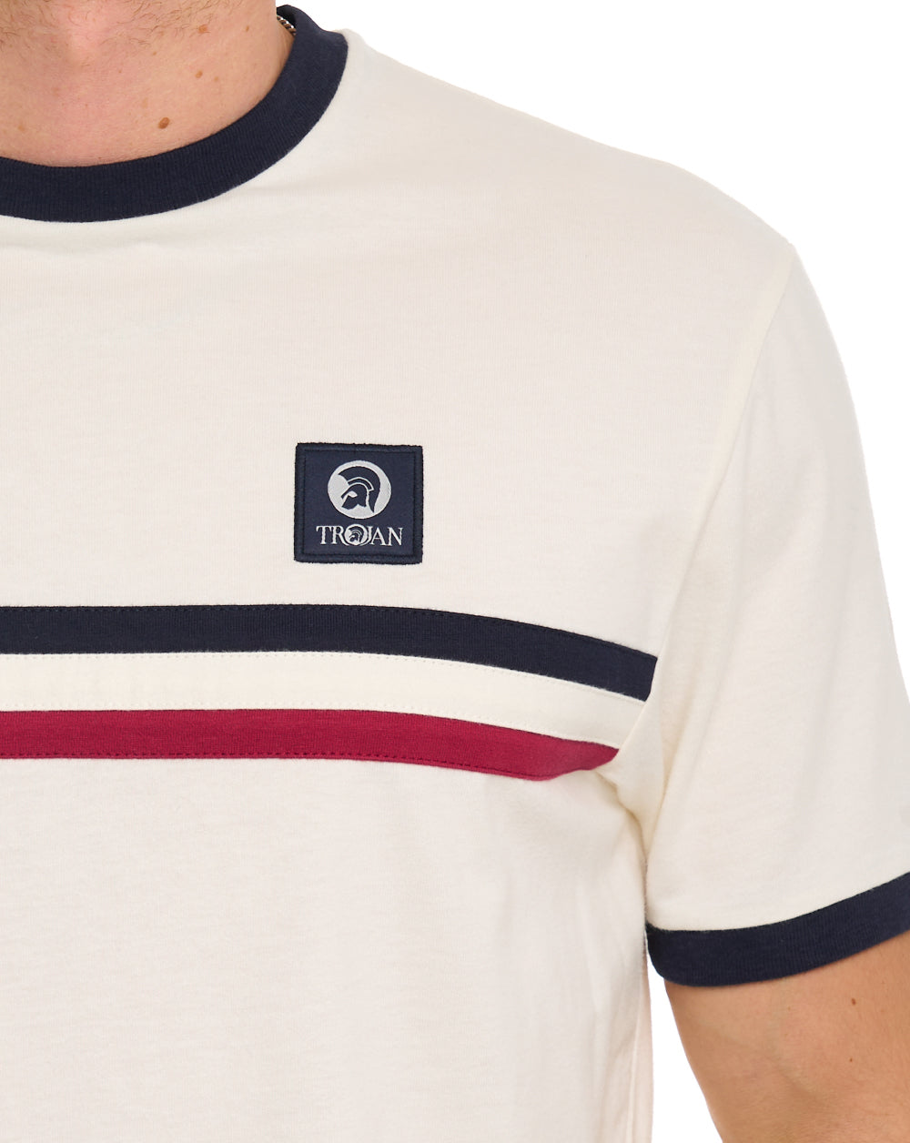 Trojan Stripe Front T Shirt Ecru