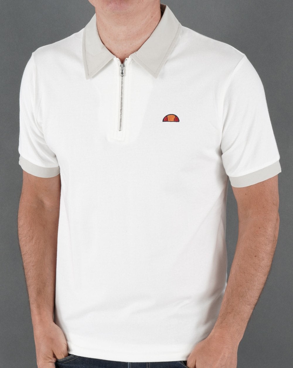 Ellesse Zip Polo Shirt Cream