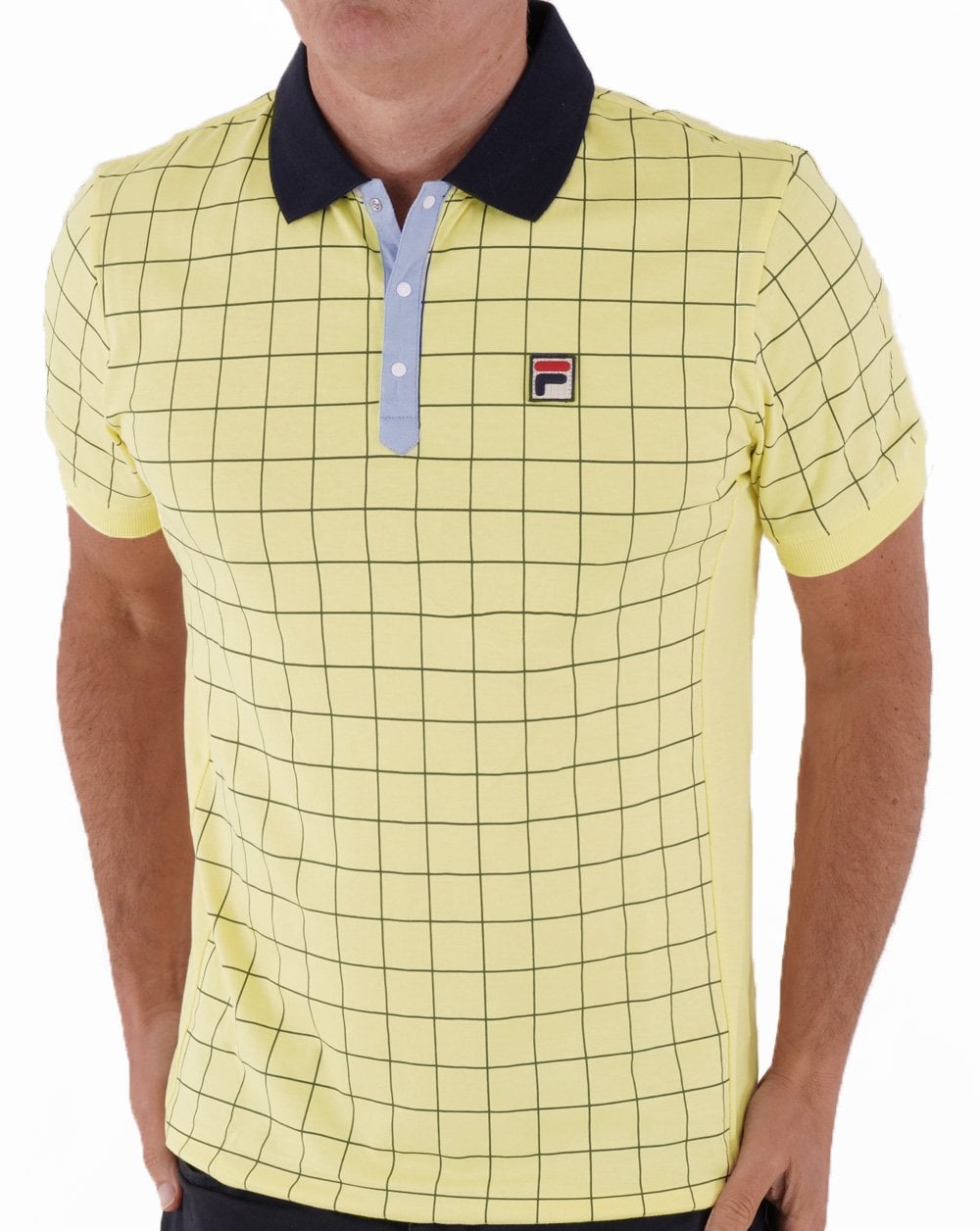 Fila Vintage Check Polo Shirt Yellow/Navy/Sky